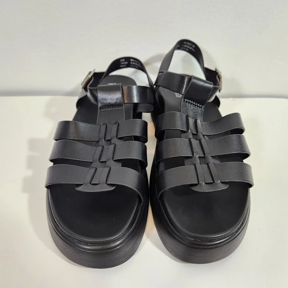 ID Required Fisherman Sandals Womens Sz 9M Black Platform Chunky Y2K Grunge Goth